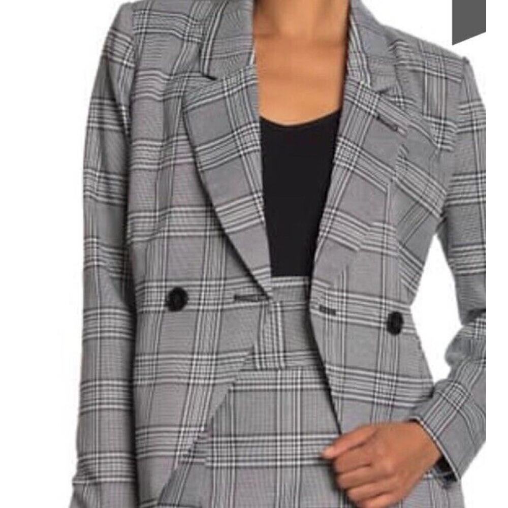 Walter Baker Womens Plaid Blazer Jacket Black White Size XS